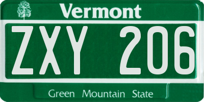 VT license plate ZXY206