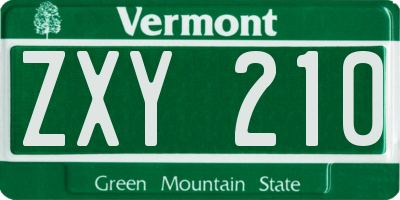 VT license plate ZXY210