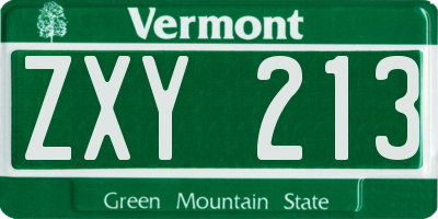 VT license plate ZXY213