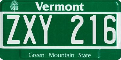 VT license plate ZXY216