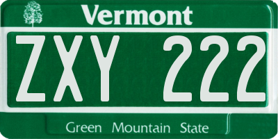 VT license plate ZXY222