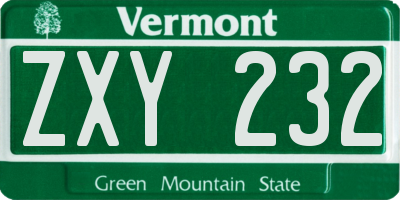 VT license plate ZXY232