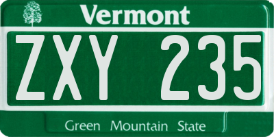VT license plate ZXY235