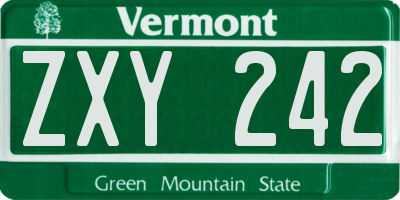 VT license plate ZXY242