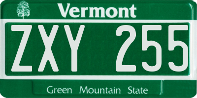 VT license plate ZXY255