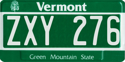VT license plate ZXY276