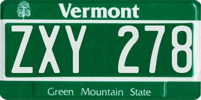 VT license plate ZXY278
