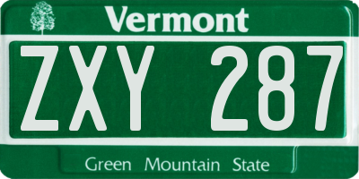 VT license plate ZXY287