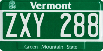 VT license plate ZXY288