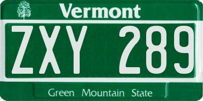 VT license plate ZXY289
