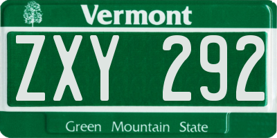 VT license plate ZXY292