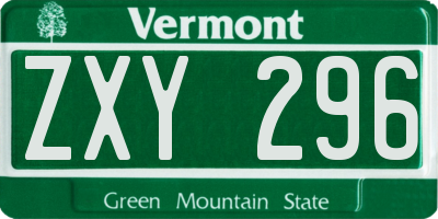 VT license plate ZXY296