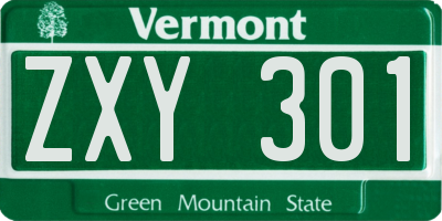 VT license plate ZXY301