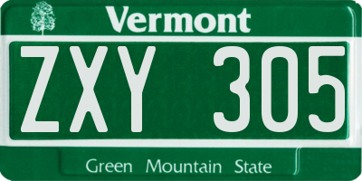 VT license plate ZXY305
