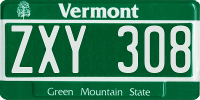 VT license plate ZXY308