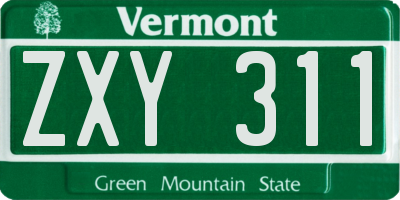 VT license plate ZXY311