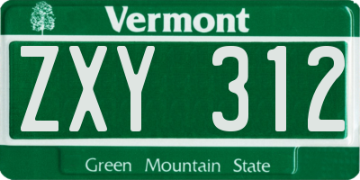 VT license plate ZXY312