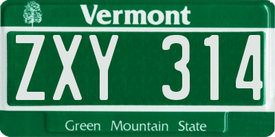 VT license plate ZXY314