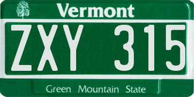 VT license plate ZXY315