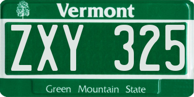 VT license plate ZXY325
