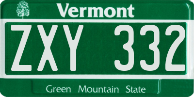 VT license plate ZXY332
