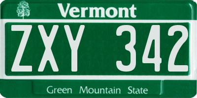 VT license plate ZXY342