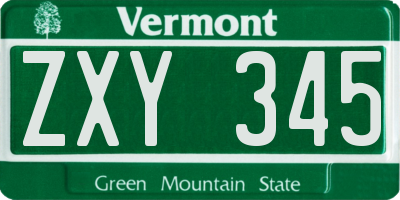 VT license plate ZXY345