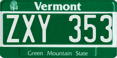 VT license plate ZXY353