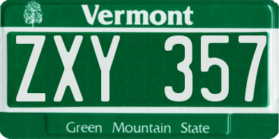 VT license plate ZXY357