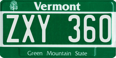VT license plate ZXY360
