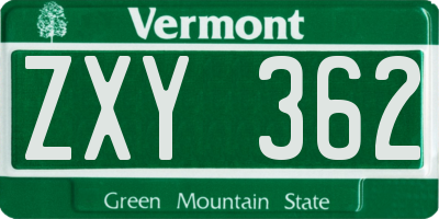 VT license plate ZXY362