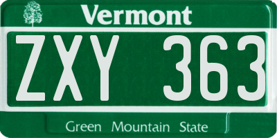 VT license plate ZXY363