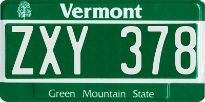 VT license plate ZXY378