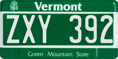 VT license plate ZXY392