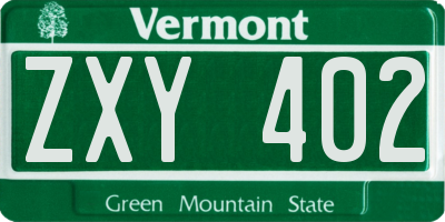 VT license plate ZXY402