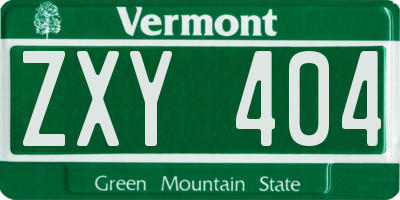VT license plate ZXY404