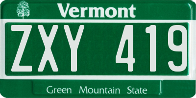 VT license plate ZXY419