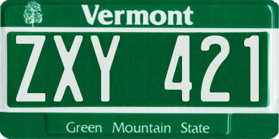 VT license plate ZXY421