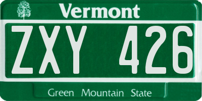 VT license plate ZXY426