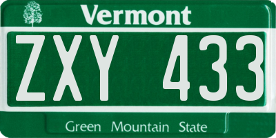VT license plate ZXY433