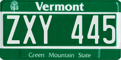 VT license plate ZXY445