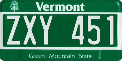 VT license plate ZXY451