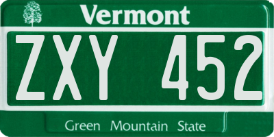 VT license plate ZXY452