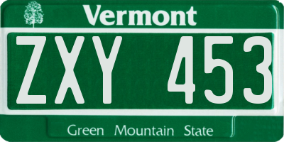 VT license plate ZXY453