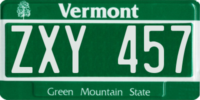 VT license plate ZXY457