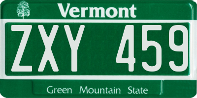 VT license plate ZXY459