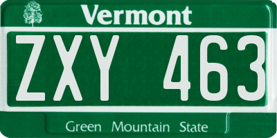 VT license plate ZXY463