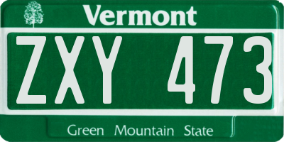VT license plate ZXY473
