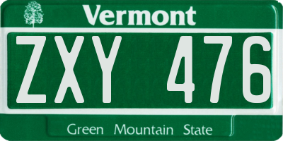 VT license plate ZXY476