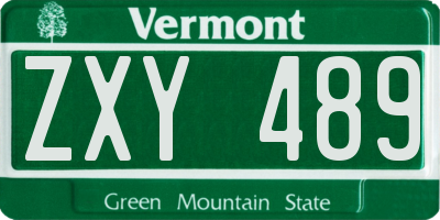 VT license plate ZXY489